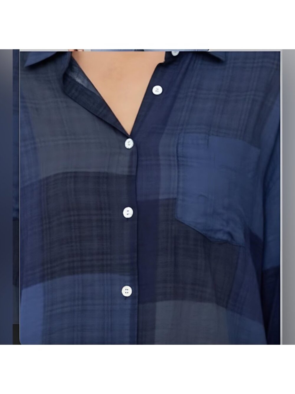 Blue Color Block  Button Down Shirt - Picture 5 of 7
